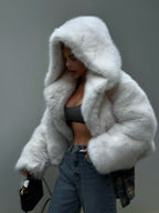 Delphine | Womens Hooded Fluffy Winter Faux Fur Jacket