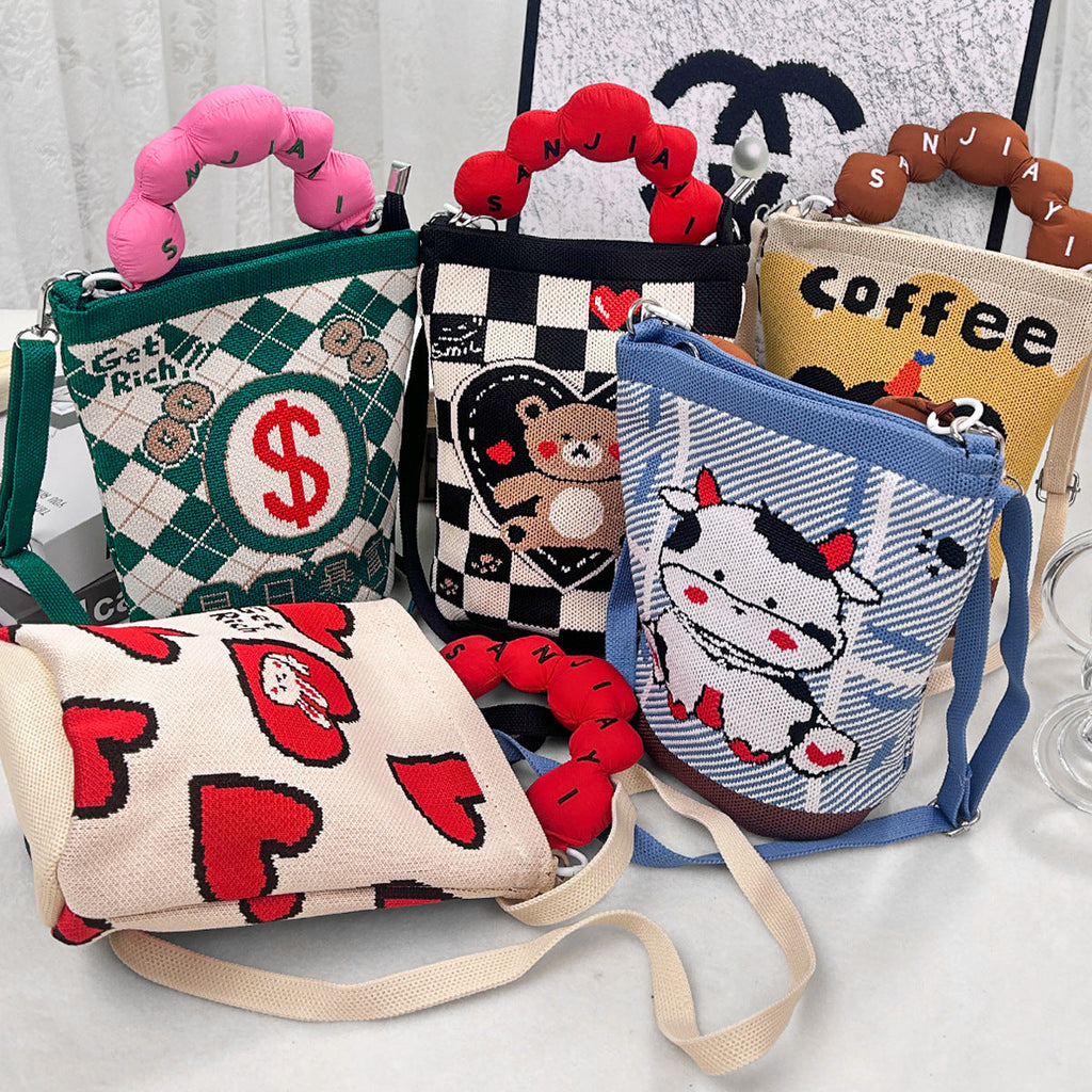 Denise | Womens Knitted Bucket Bag Crossbody Purse Shoulder Handbag