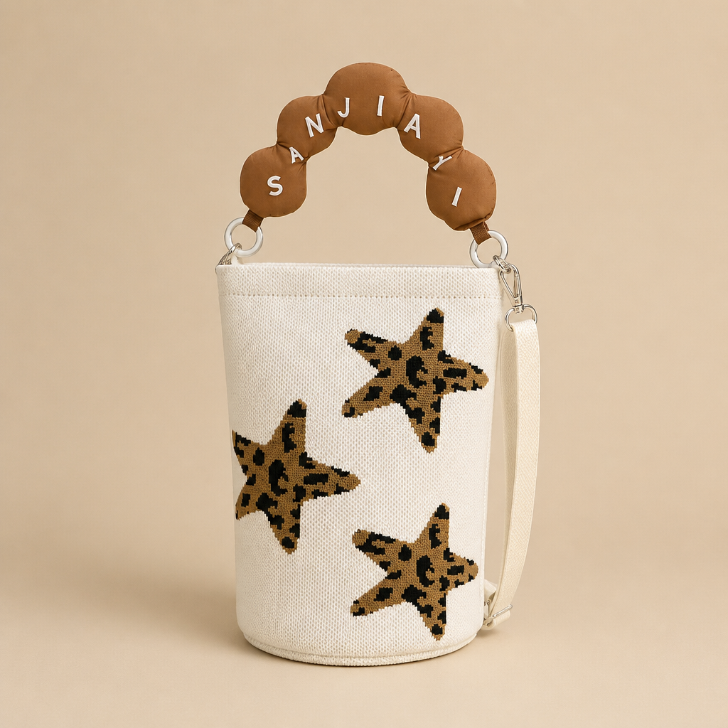 Denise | Womens Knitted Bucket Bag Crossbody Purse Shoulder Handbag, Beige