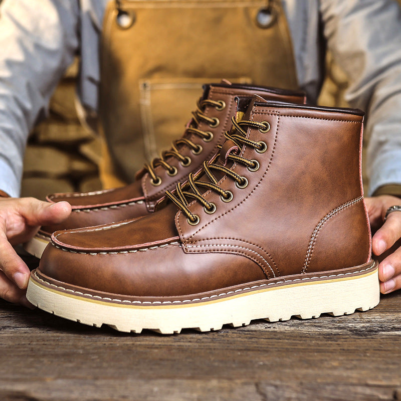 Dennis | Mens Leather Work Boots Retro Motorcycle British Style Footwear