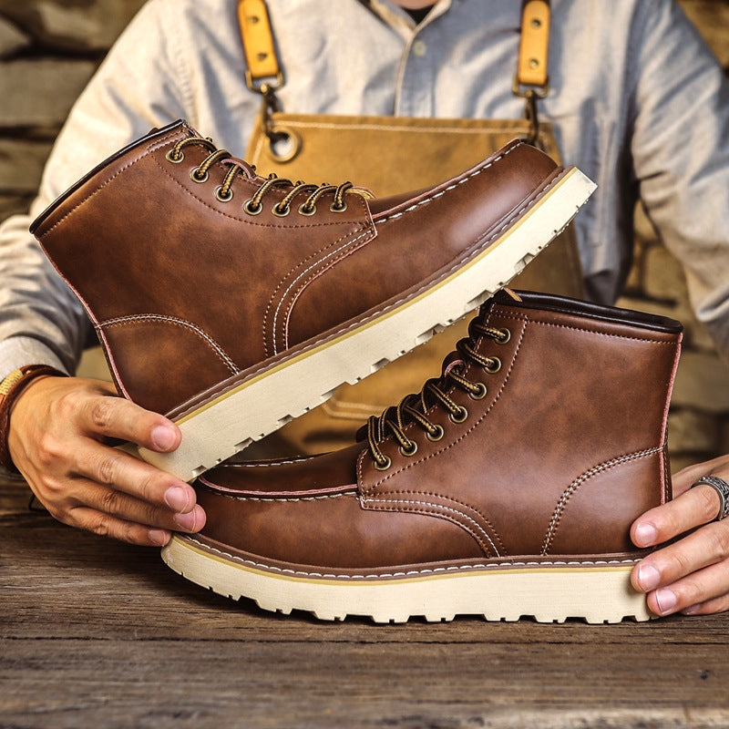 Dennis | Mens Leather Work Boots Retro Motorcycle British Style Footwear