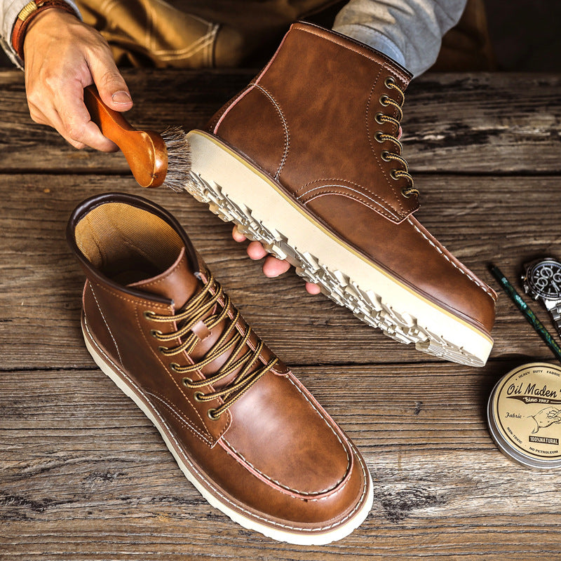 Dennis | Mens Leather Work Boots Retro Motorcycle British Style Footwear