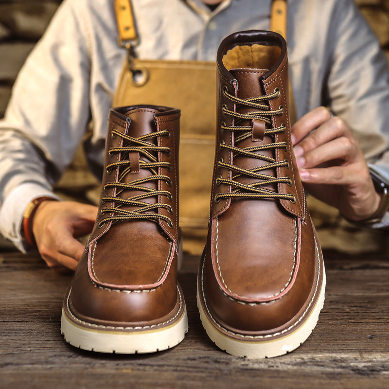 Dennis | Mens Leather Work Boots Retro Motorcycle British Style Footwear