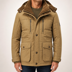 Derek | Mens Fleece Lined Hooded Warm Padded Mid Length Winter Parka Coat, Khaki