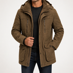 Derek | Mens Fleece Lined Hooded Warm Padded Mid Length Winter Parka Coat, Coffee
