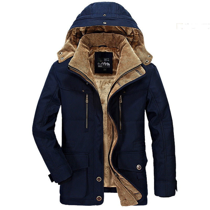 Derek | Mens Fleece Lined Hooded Warm Padded Mid Length Winter Parka Coat, Blue