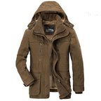 Derek | Mens Fleece Lined Hooded Warm Padded Mid Length Winter Parka Coat, Coffee