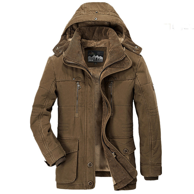 Derek | Mens Fleece Lined Hooded Warm Padded Mid Length Winter Parka Coat, Coffee