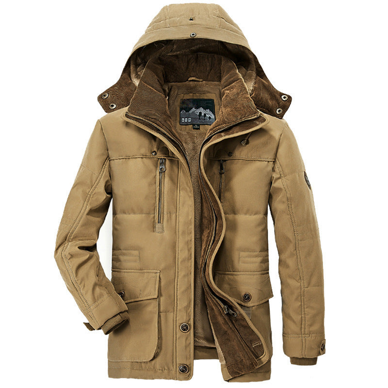 Derek | Mens Fleece Lined Hooded Warm Padded Mid Length Winter Parka Coat, Khaki