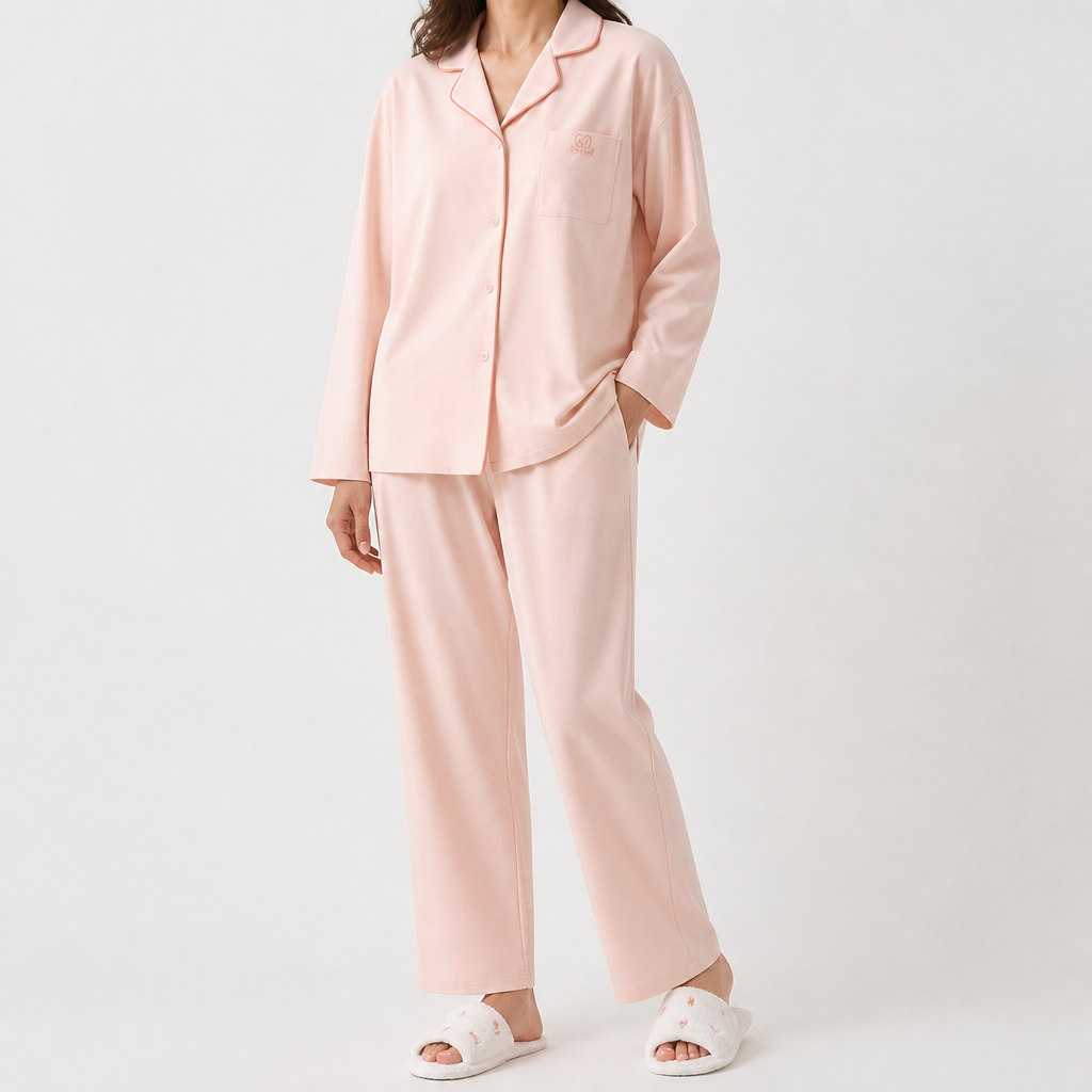 Desiree | Womens Cotton Long Sleeve Pajama Set, Pink
