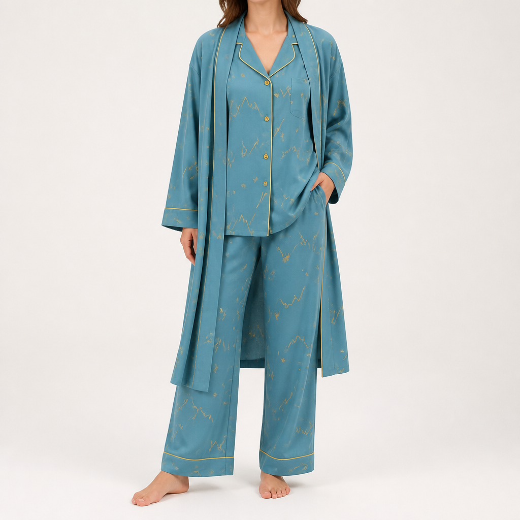 Desiree | Womens Cotton Long Sleeve Pajama Set, Teal