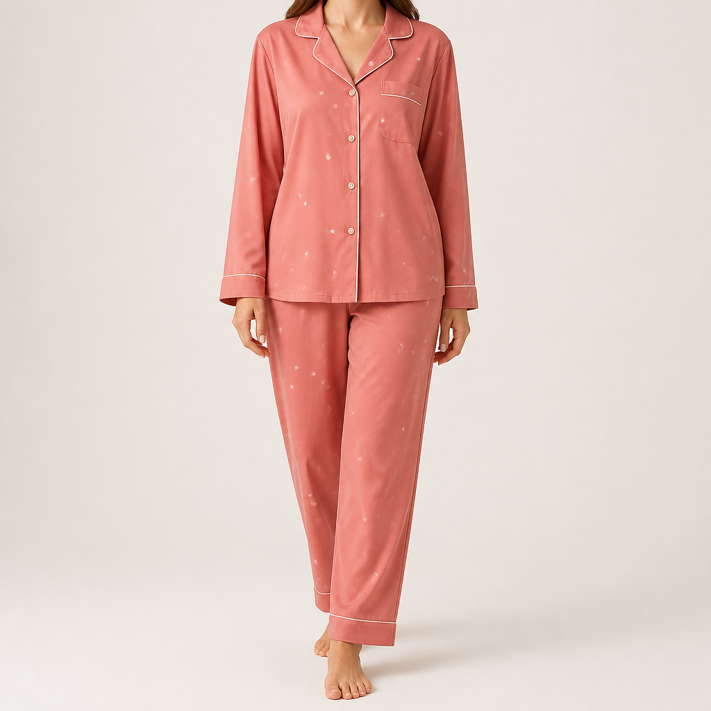 Desiree | Womens Cotton Long Sleeve Pajama Set, Coral