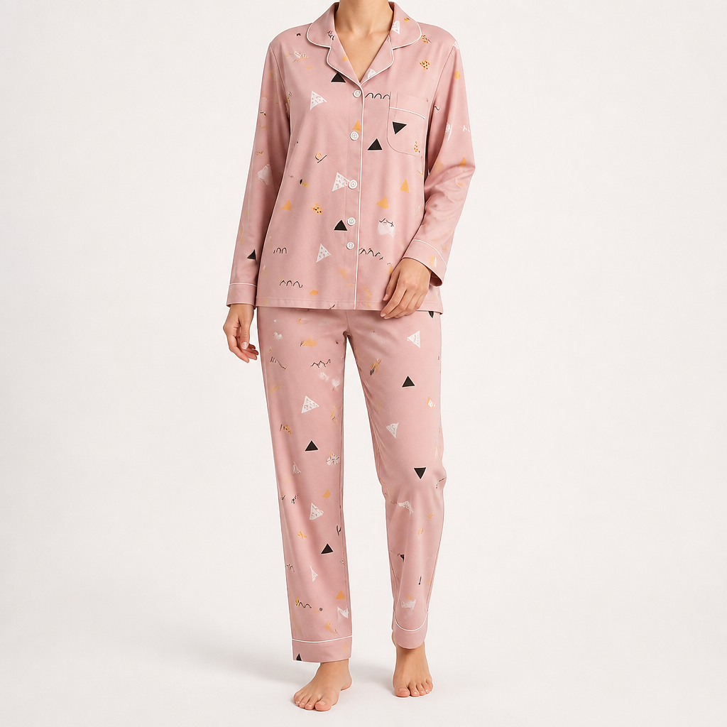 Desiree | Womens Cotton Long Sleeve Pajama Set, Blush Pink
