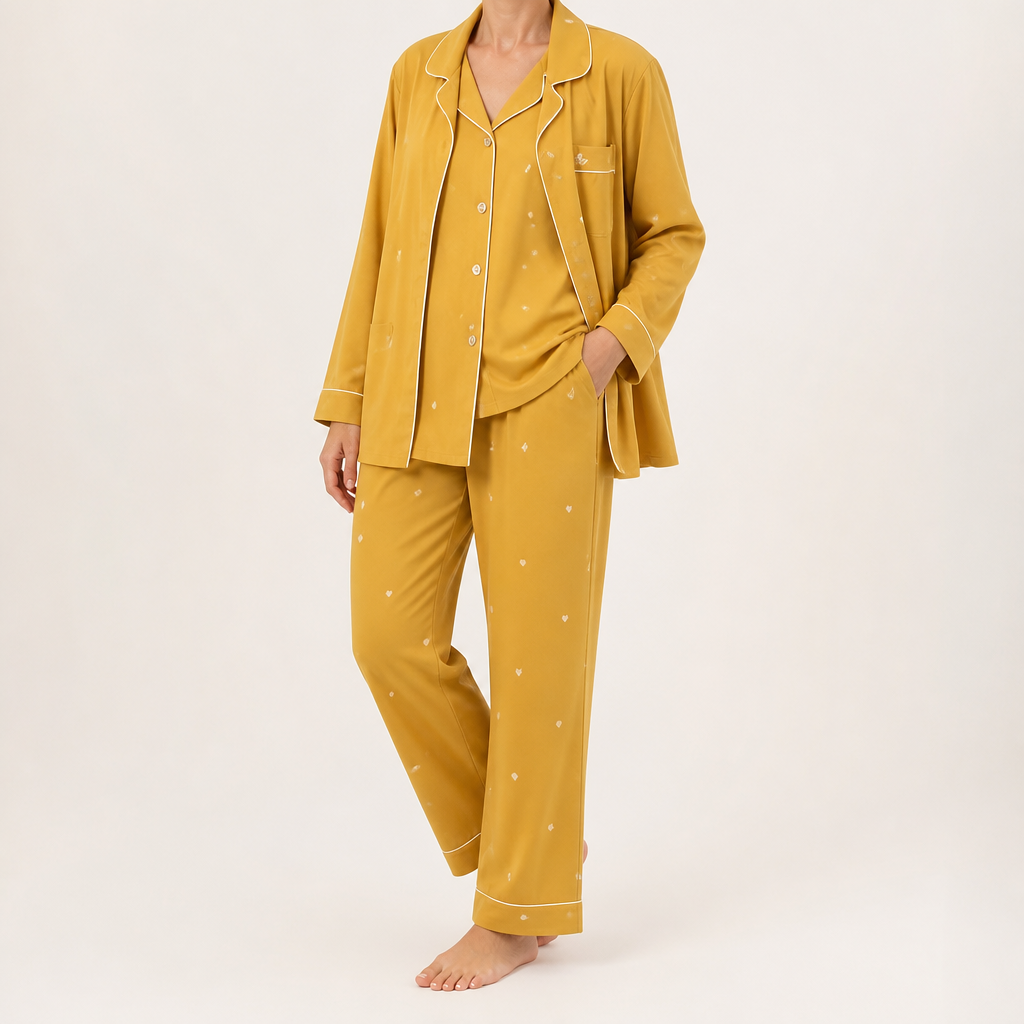 Desiree | Womens Cotton Long Sleeve Pajama Set, Mustard