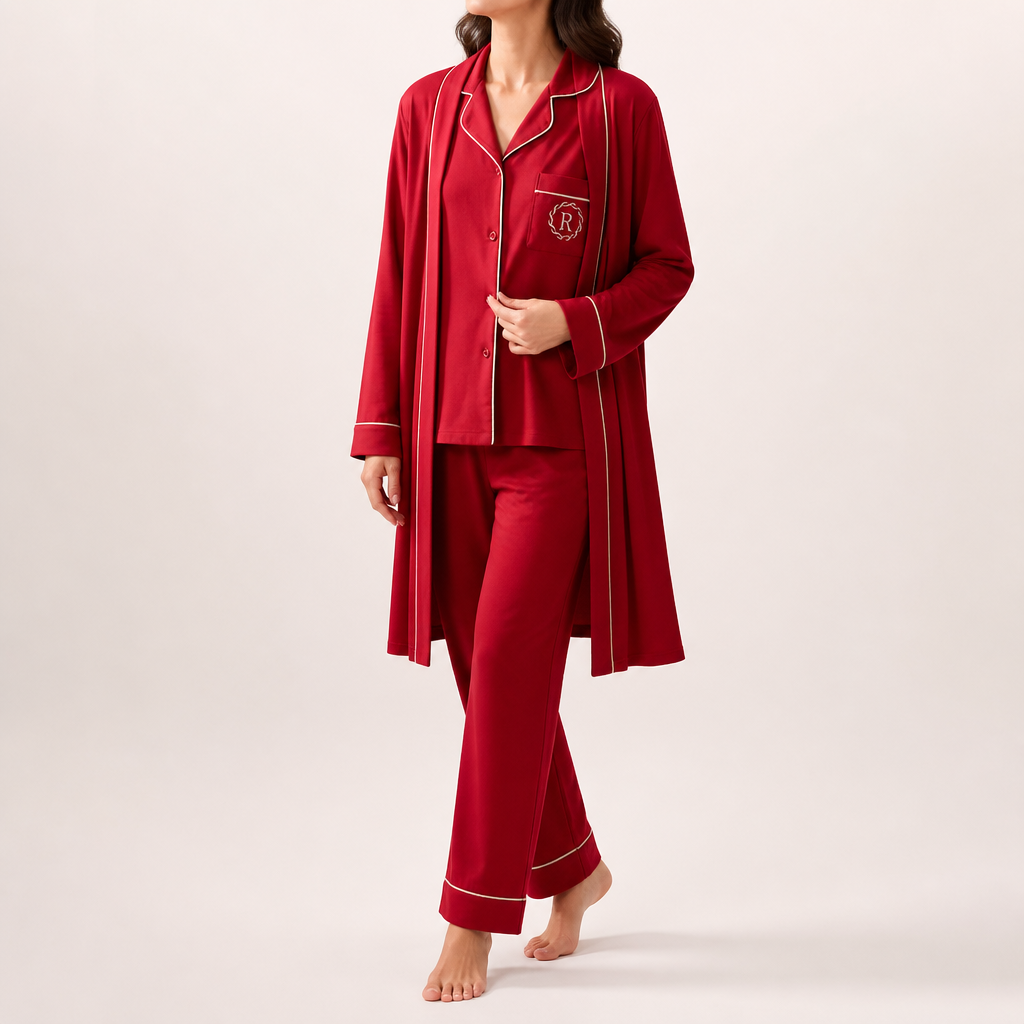 Desiree | Womens Cotton Long Sleeve Pajama Set, Red