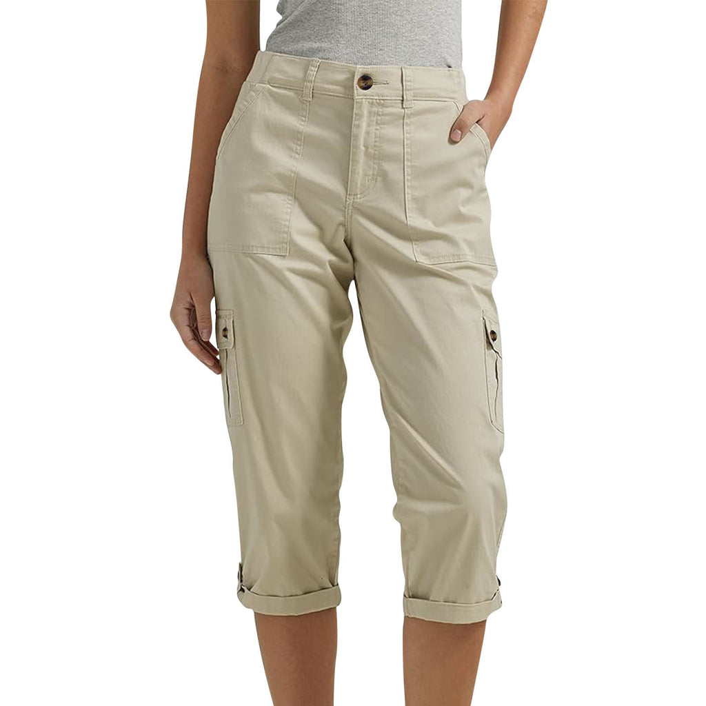 Diane | Womens Elastic Waist Multi Pocket Cropped Cargo Pants