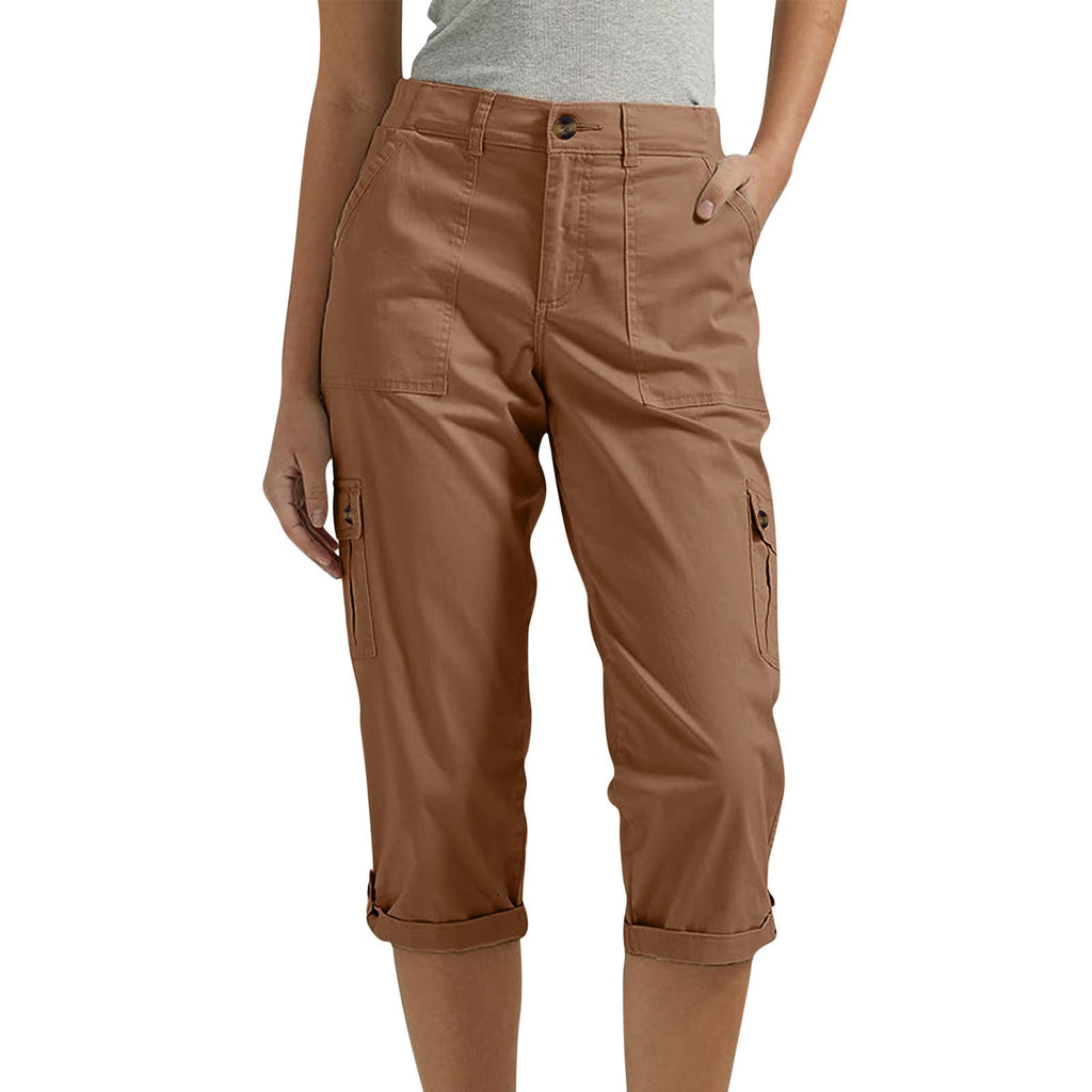 Diane | Womens Elastic Waist Multi Pocket Cropped Cargo Pants