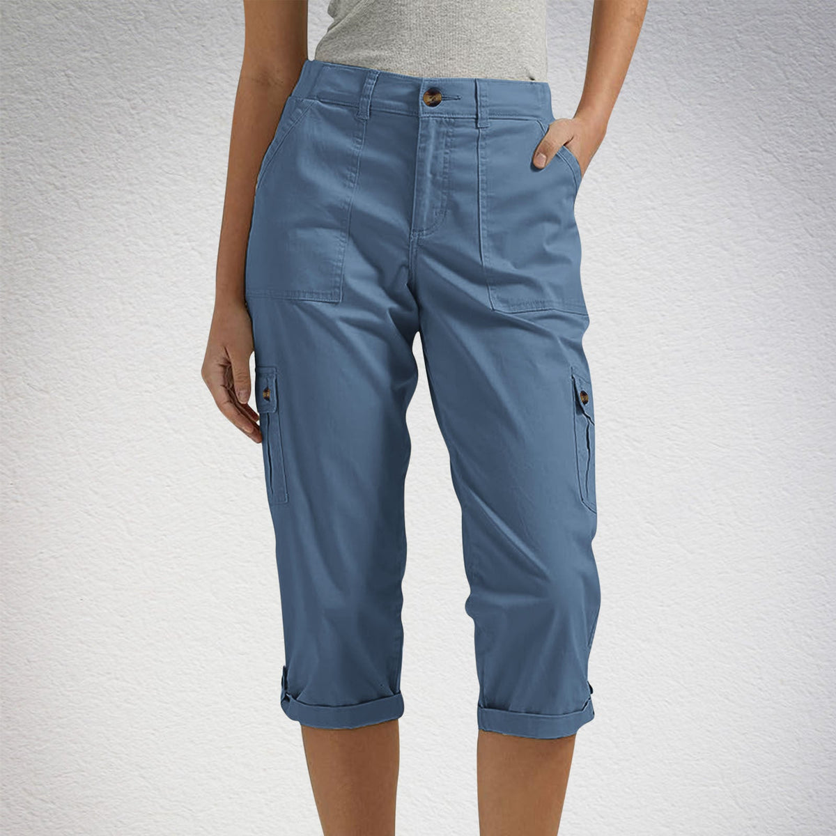Diane | Womens Elastic Waist Multi Pocket Cropped Cargo Pants