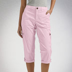 Diane | Womens Elastic Waist Multi Pocket Cropped Cargo Pants