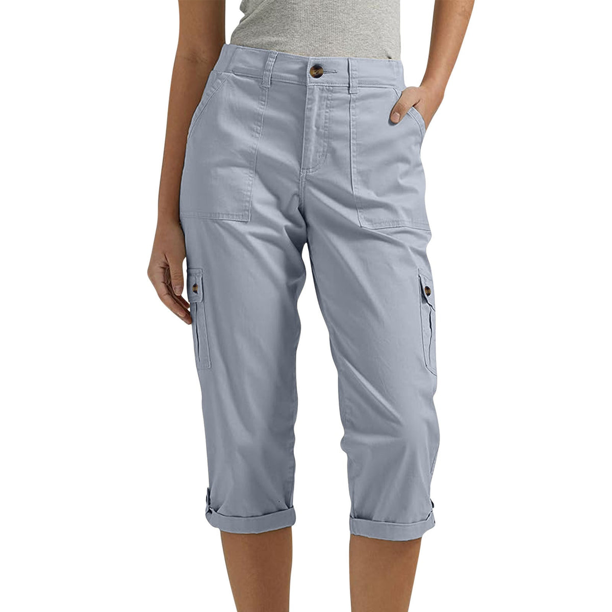 Diane | Womens Elastic Waist Multi Pocket Cropped Cargo Pants