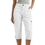 Diane | Womens Elastic Waist Multi Pocket Cropped Cargo Pants