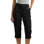 Diane | Womens Elastic Waist Multi Pocket Cropped Cargo Pants