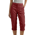 Diane | Womens Elastic Waist Multi Pocket Cropped Cargo Pants