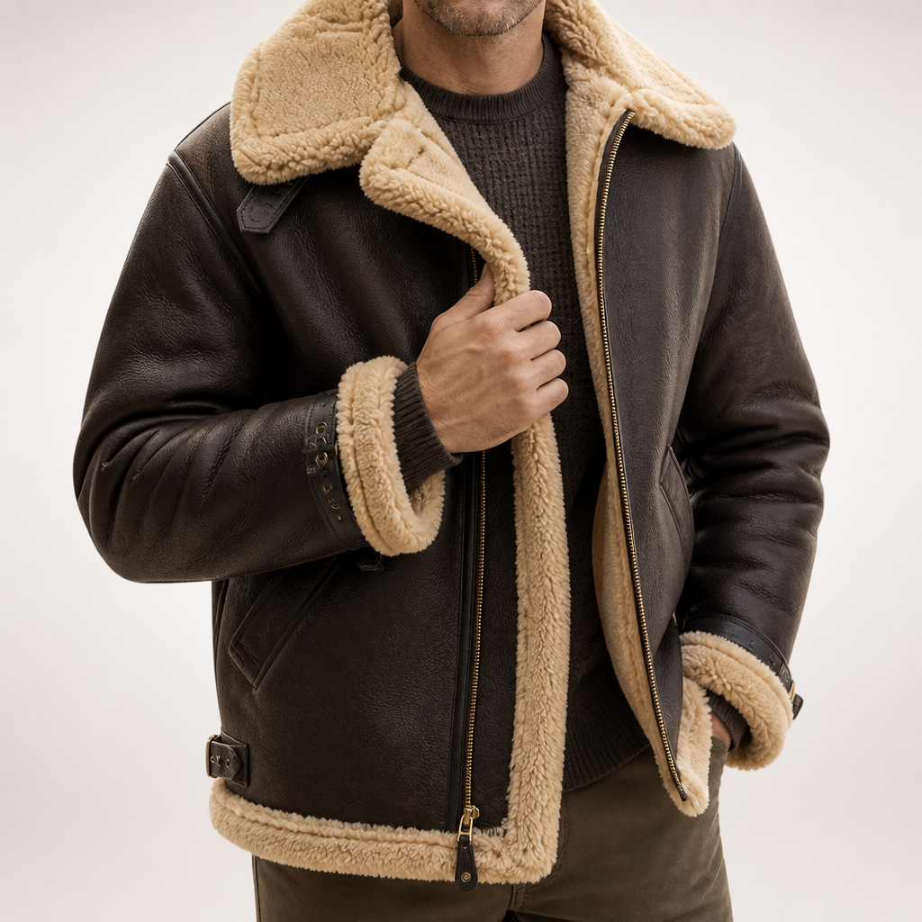 Dillon | Mens Faux Suede Sherpa Lined Belted Warm Winter Jacket, Brown