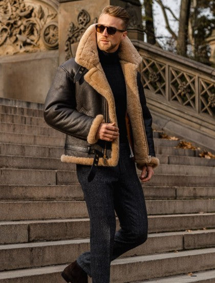 Dillon | Mens Faux Suede Sherpa Lined Belted Warm Winter Jacket