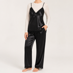Dolores | Womens Satin Lace Chemise Slip Nightgown, Black