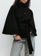 Dora | Womens Belted Cape Trench Coat, Black