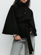 Dora | Womens Belted Cape Trench Coat, Black