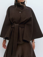 Dora | Womens Belted Cape Trench Coat, Brown