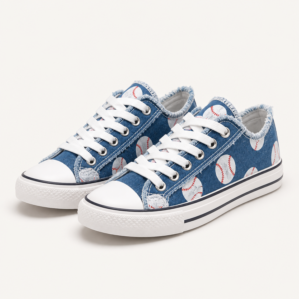Dorothy | Womens Printed Canvas Shoes Lace Up Flat Sneakers, White