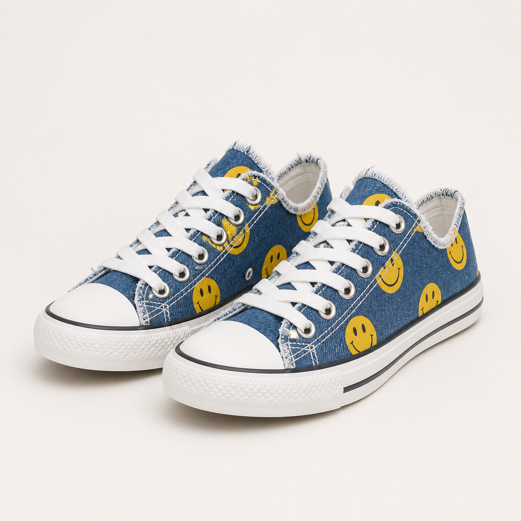 Dorothy | Womens Printed Canvas Shoes Lace Up Flat Sneakers, Yellow