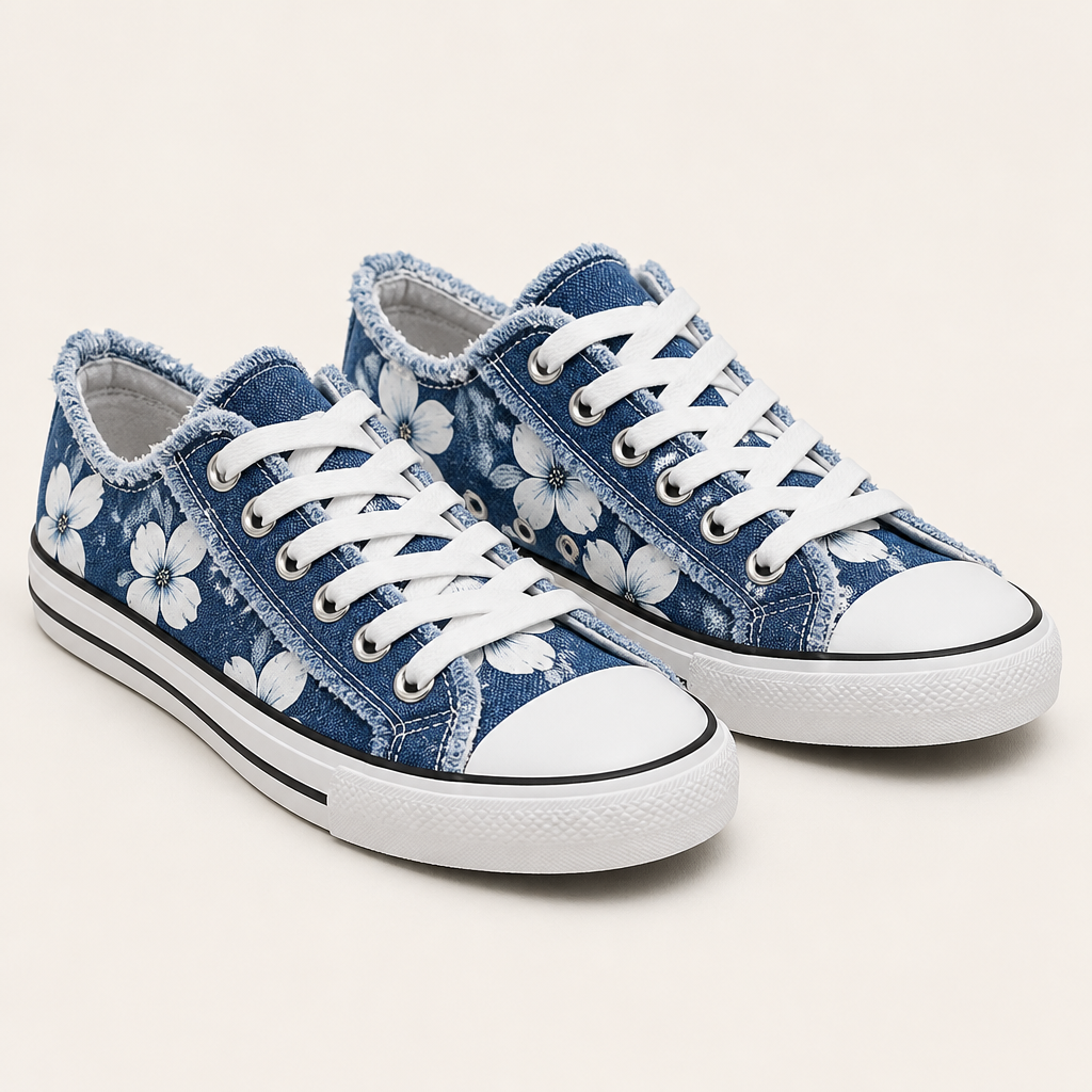 Dorothy | Womens Printed Canvas Shoes Lace Up Flat Sneakers, Lily