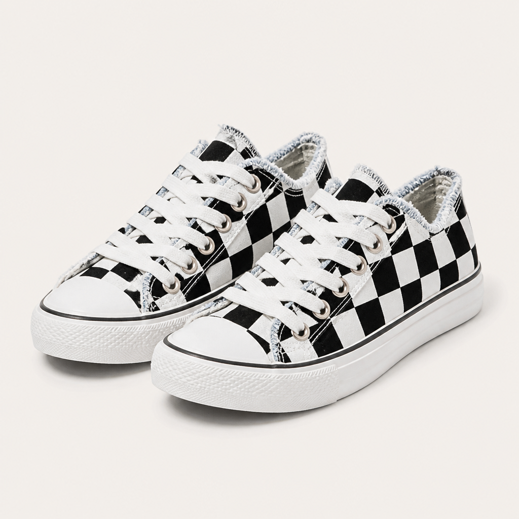 Dorothy | Womens Printed Canvas Shoes Lace Up Flat Sneakers, Square