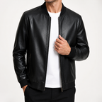 Doug | Mens Faux Leather Jacket Slim Fit Casual Classic Fashion Outerwear, Black