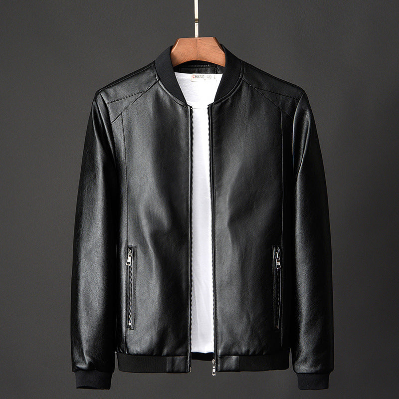Doug | Mens Faux Leather Jacket Slim Fit Casual Classic Fashion Outerwear