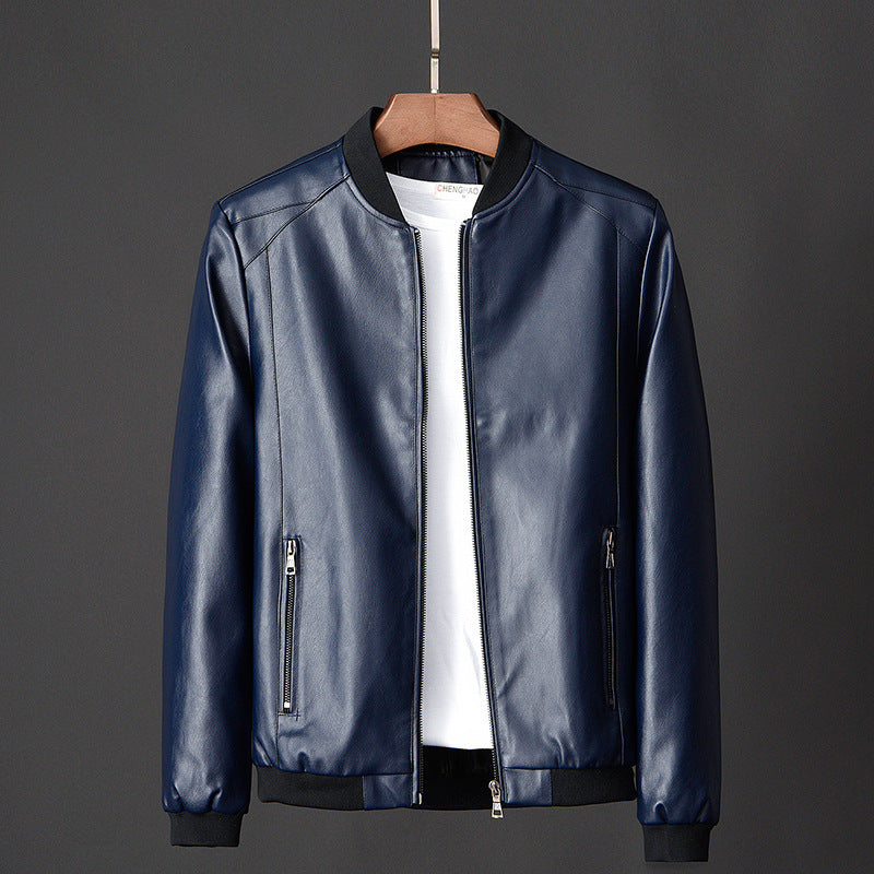 Doug | Mens Faux Leather Jacket Slim Fit Casual Classic Fashion Outerwear