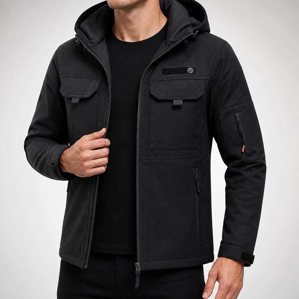 Douglas | Mens Waterproof Hiking Jacket Fleece Lined Wind Resistant Coat, Black