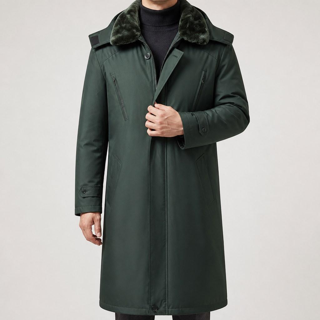 Drew | Mens Long Winter Coat Military Padded Warm Thick Jacket, Green
