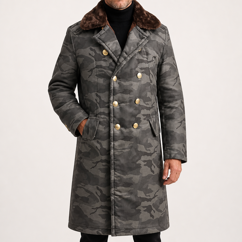 Drew | Mens Long Winter Coat Military Padded Warm Thick Jacket, Grey