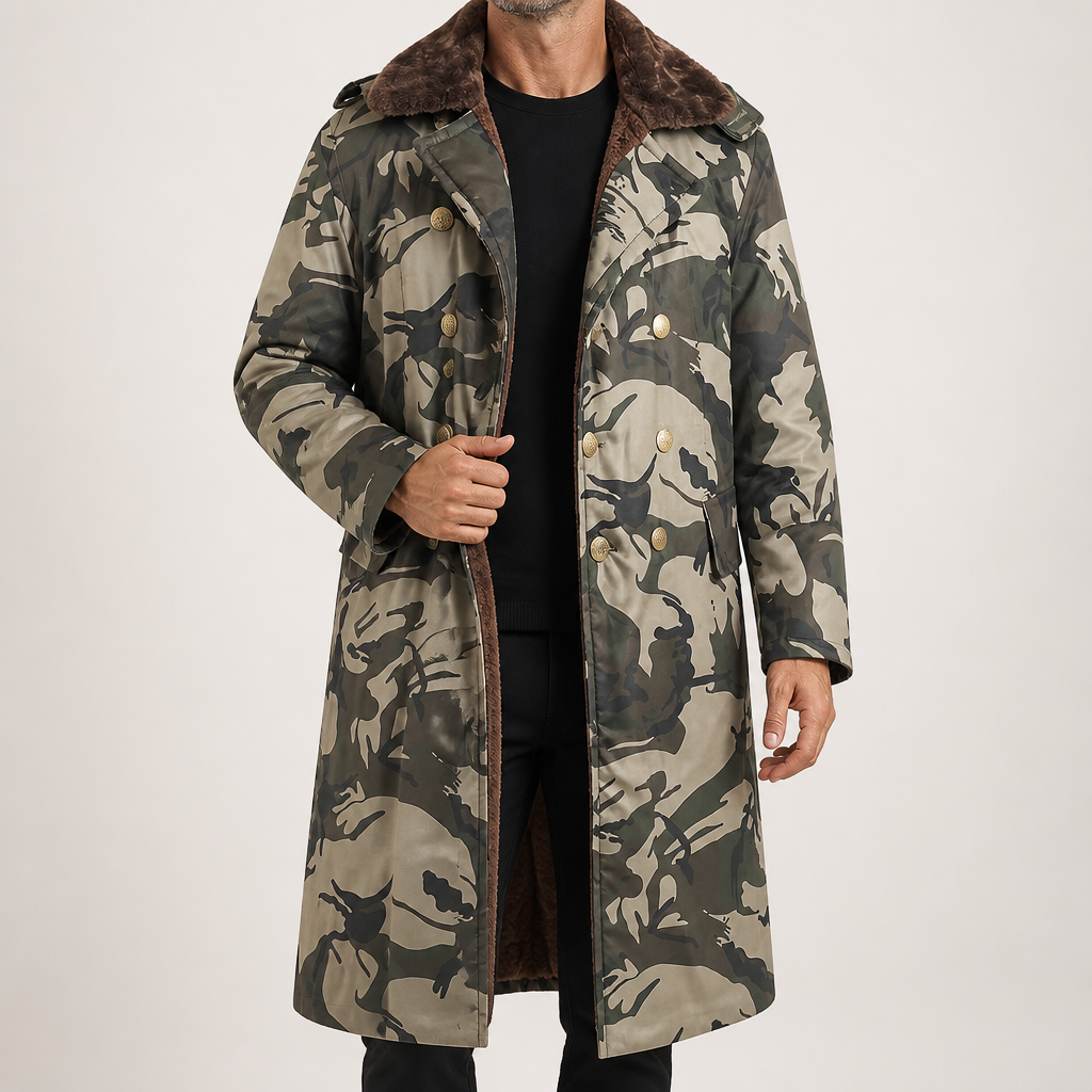 Drew | Mens Long Winter Coat Military Padded Warm Thick Jacket, Tan