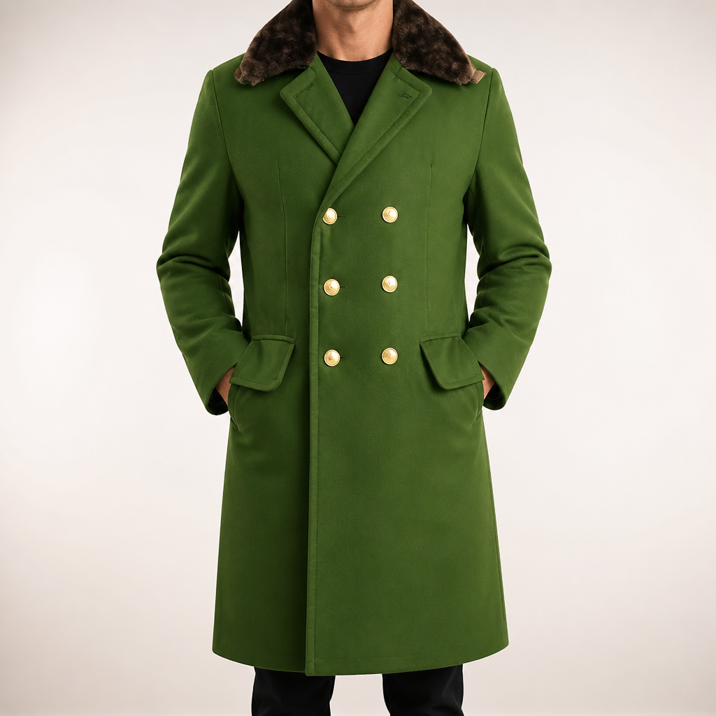 Drew | Mens Long Winter Coat Military Padded Warm Thick Jacket, Green 2