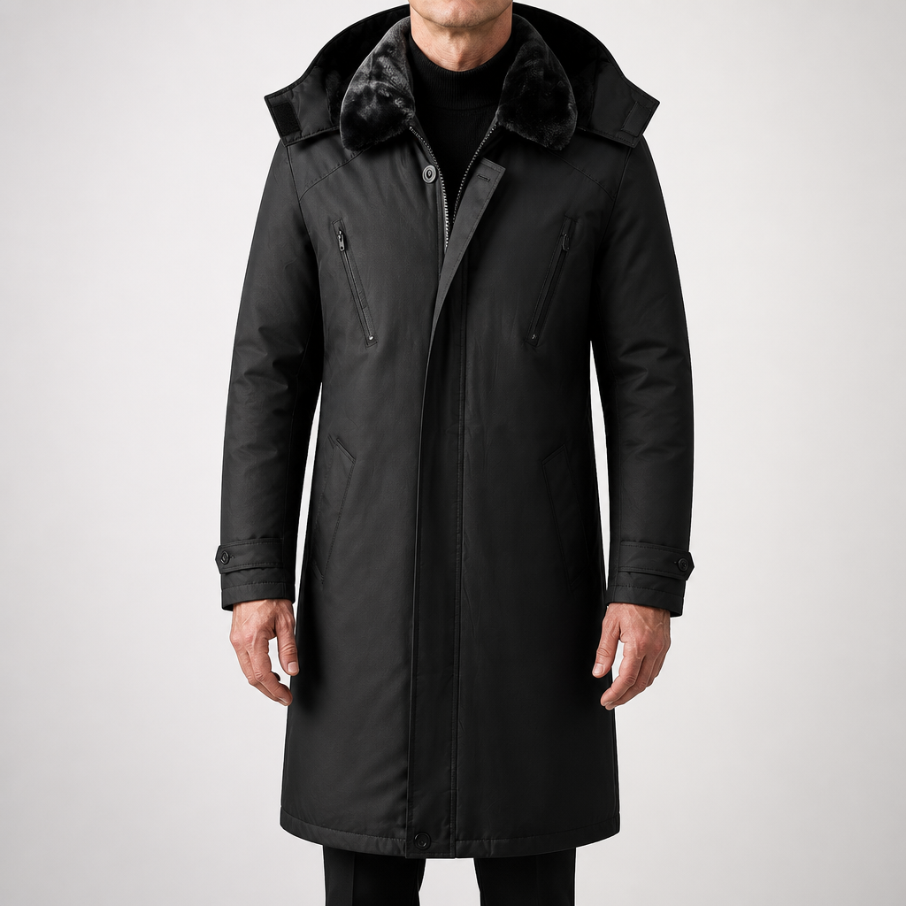 Drew | Mens Long Winter Coat Military Padded Warm Thick Jacket, Black
