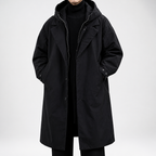 Dustin | Mens Winter Parka Coat Hooded Trench Mid Length Jacket, Black 2