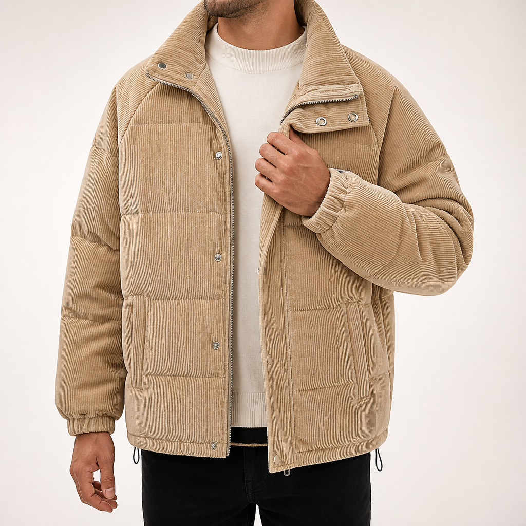 Easton | Mens Corduroy Padded Winter Soft Shell Jacket, Khaki