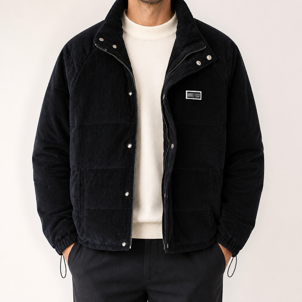 Easton | Mens Corduroy Padded Winter Soft Shell Jacket, Black