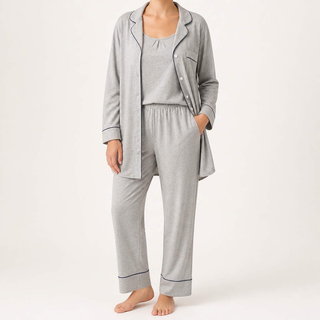Ebony | Womens Modal Long Sleeve Loungewear Pajama Set, Light Grey